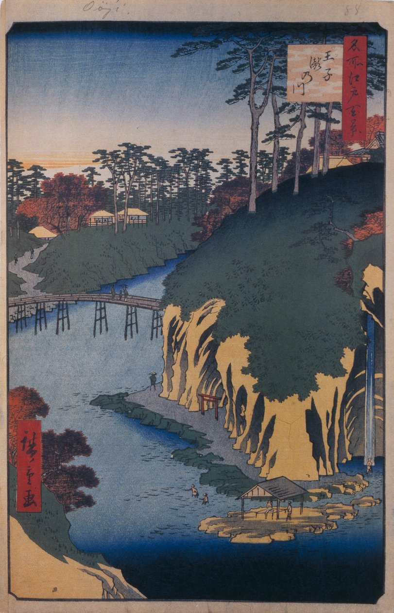 Takinogawa Ojissa Sata kuuluisaa näkymää Edosta, 1856-1858 tekijältä Utagawa Hiroshige