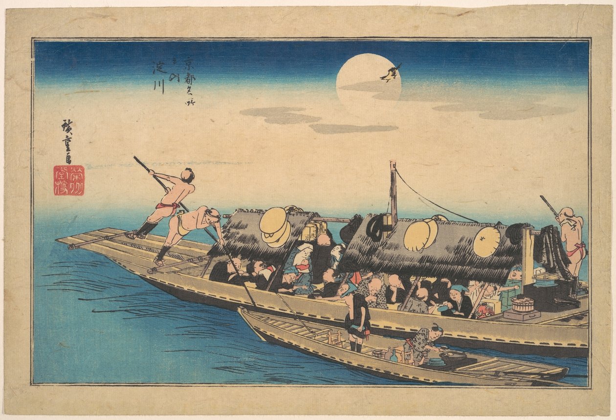 Yodojoki, sarjasta Kioton kuuluisia paikkoja (Kyoto meisho no uchi, Yodo-gawa) tekijältä Utagawa Hiroshige