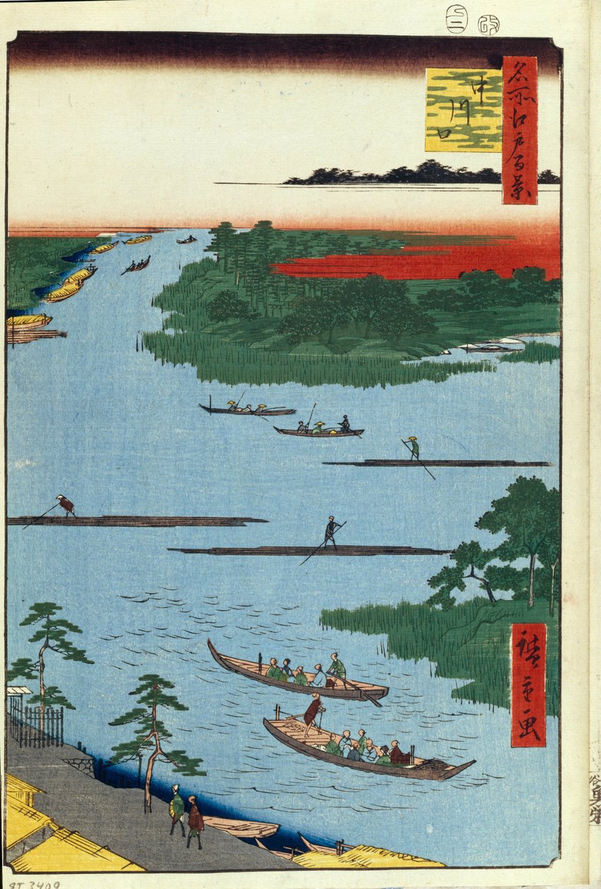 Nakagawa-joen suu Sata kuuluisaa näkymää Edosta, 1856-1858 tekijältä Utagawa Hiroshige