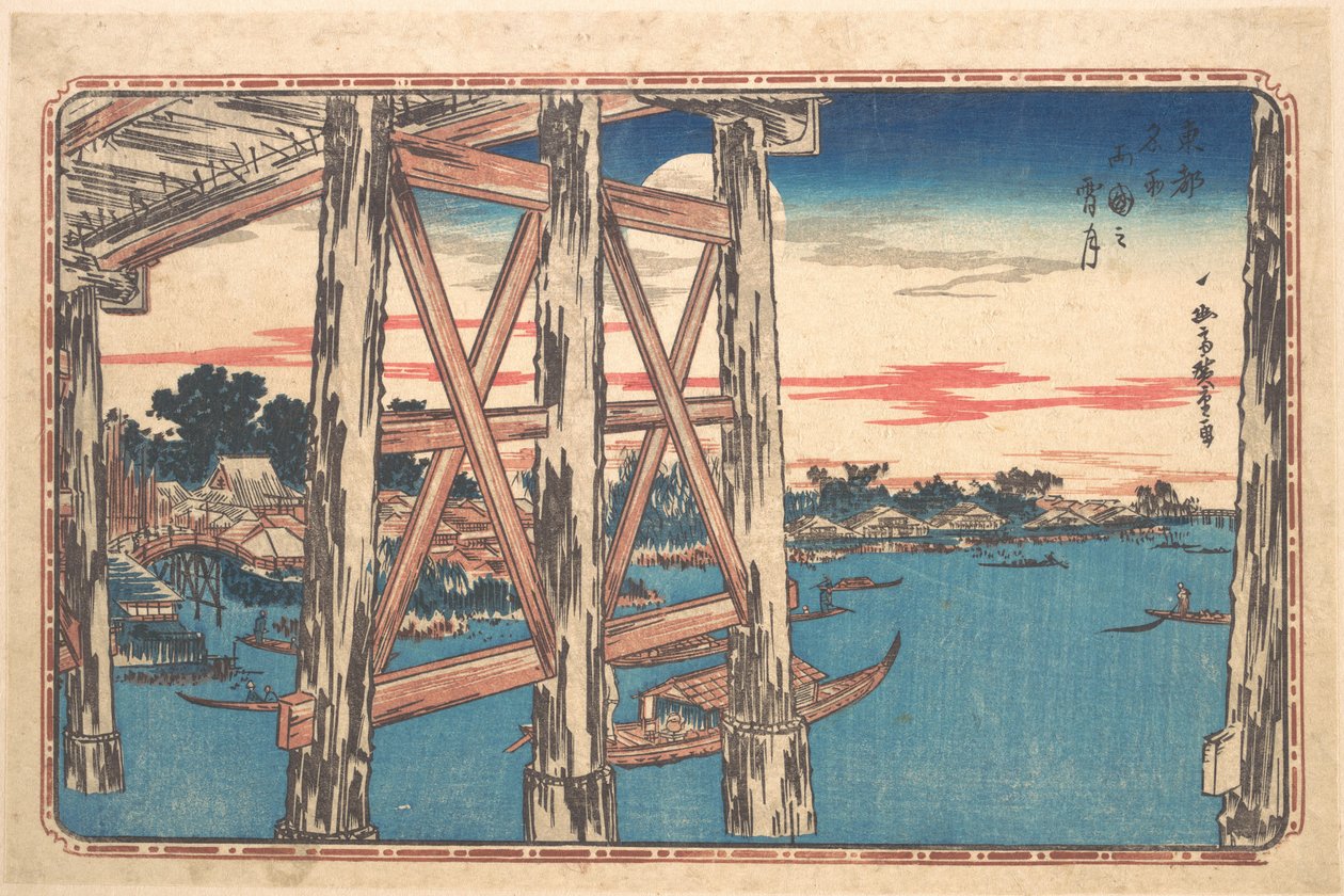 Hämäräkuu Ryōgoku-sillalla tekijältä Utagawa Hiroshige
