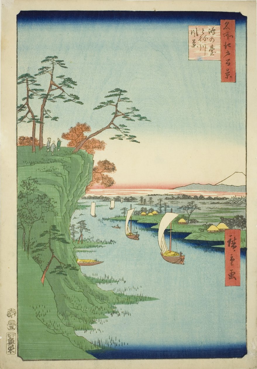 Ruutusuunnitelman näkymä ja Nerive r (tämä Otonegawan prefektuurin poliisi), sarjasta ”Ridge d re d fa net s view ws of Edo (Sata kuuluisaa näköalaa Edoon)” tekijältä Utagawa Hiroshige