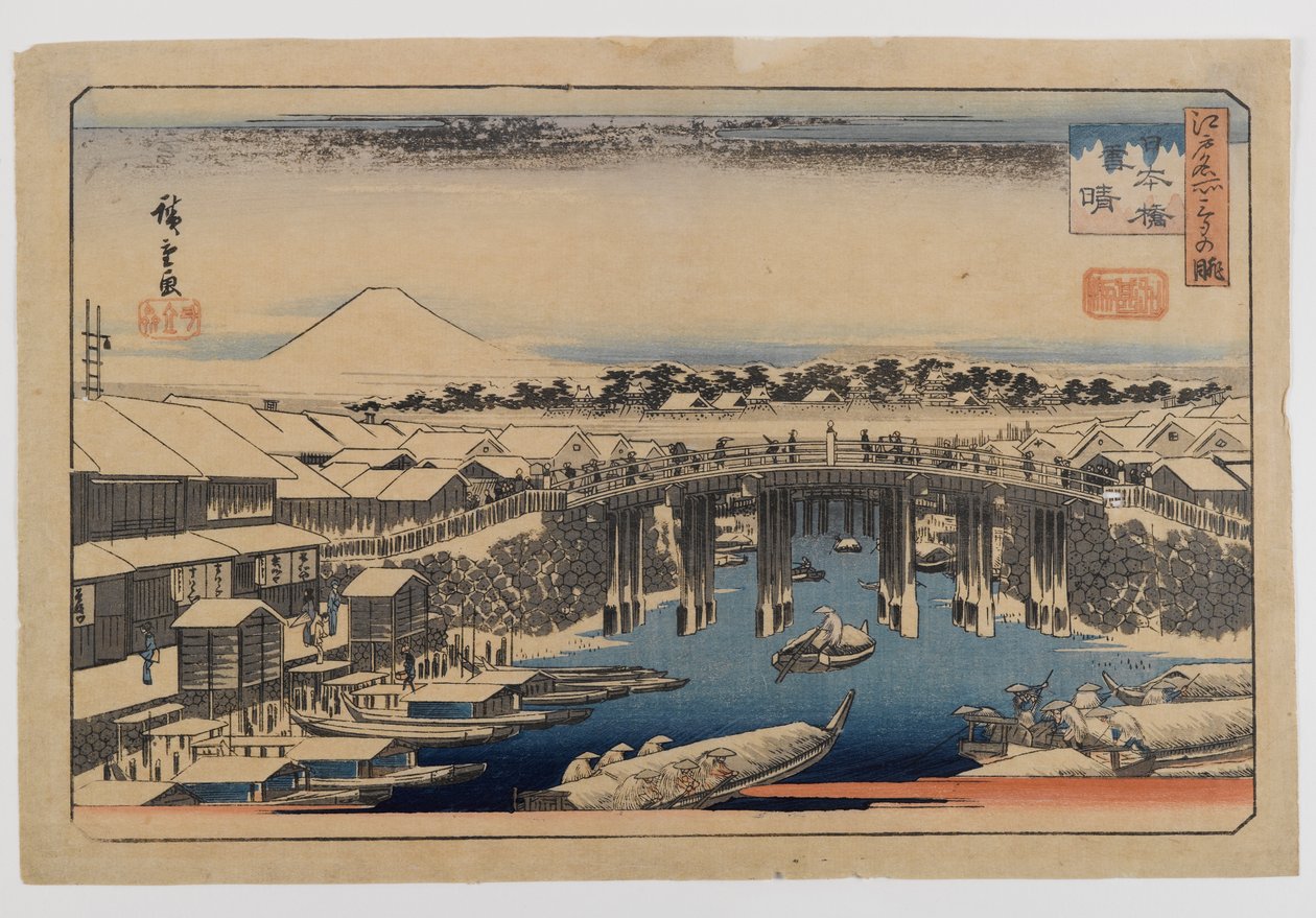 Näkymä Nihonbashin sillalle, Edo (Edo Meisho) (puupainatus, väri paperille) tekijältä Utagawa Hiroshige
