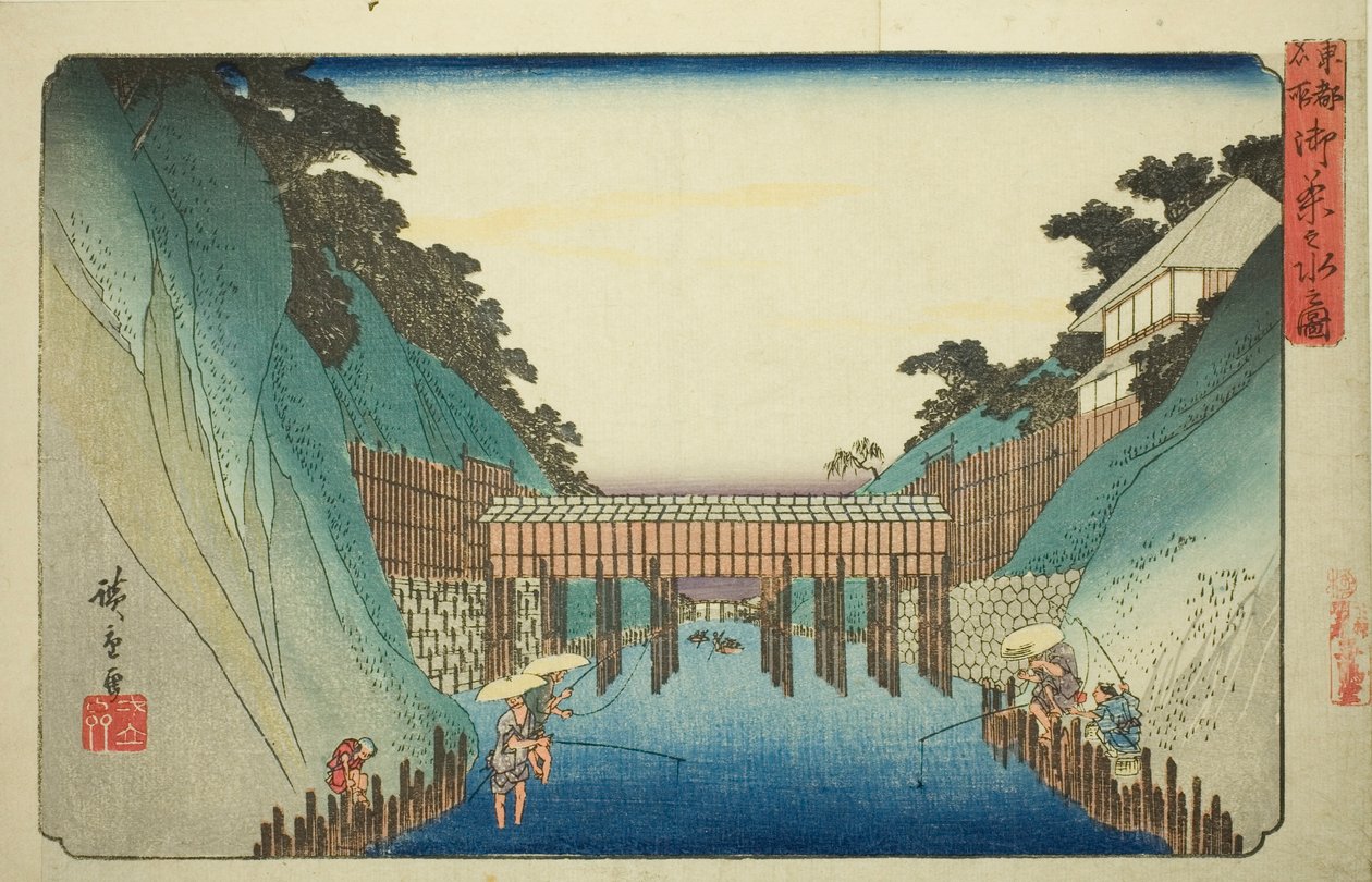 Näkymä Ochanomizusta (Ochanomizu no zu), sarjasta "Itäisen pääkaupungin kuuluisia paikkoja (Toto meisho)" tekijältä Utagawa Hiroshige