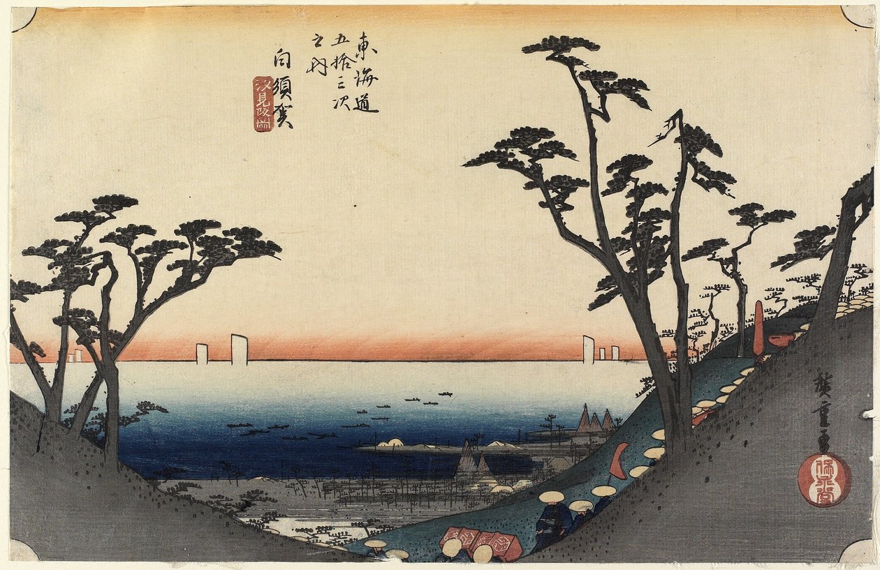 Näkymä Shiomi S-pe, Shirasu, c. 1833 tekijältä Utagawa Hiroshige