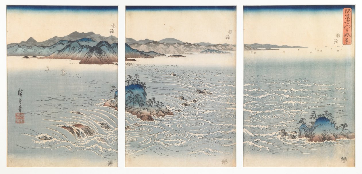 Näkymä Awan pyörteille, nimettömästä kolmen triptyykin sarjasta tekijältä Utagawa Hiroshige