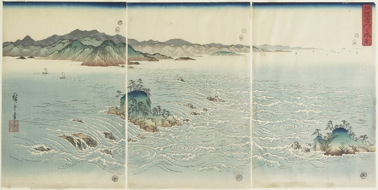 Näkymä pyörteisiin Awan maakunnassa, 1857 tekijältä Utagawa Hiroshige
