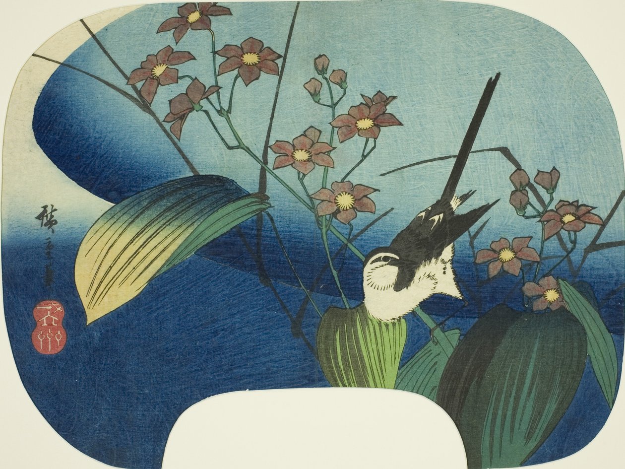 Wagtail ja monochoria tekijältä Utagawa Hiroshige
