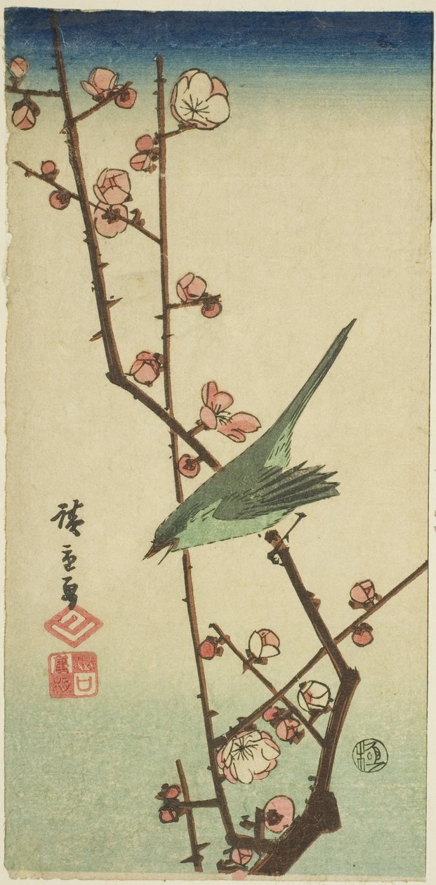 Loukku luumun oksalla tekijältä Utagawa Hiroshige