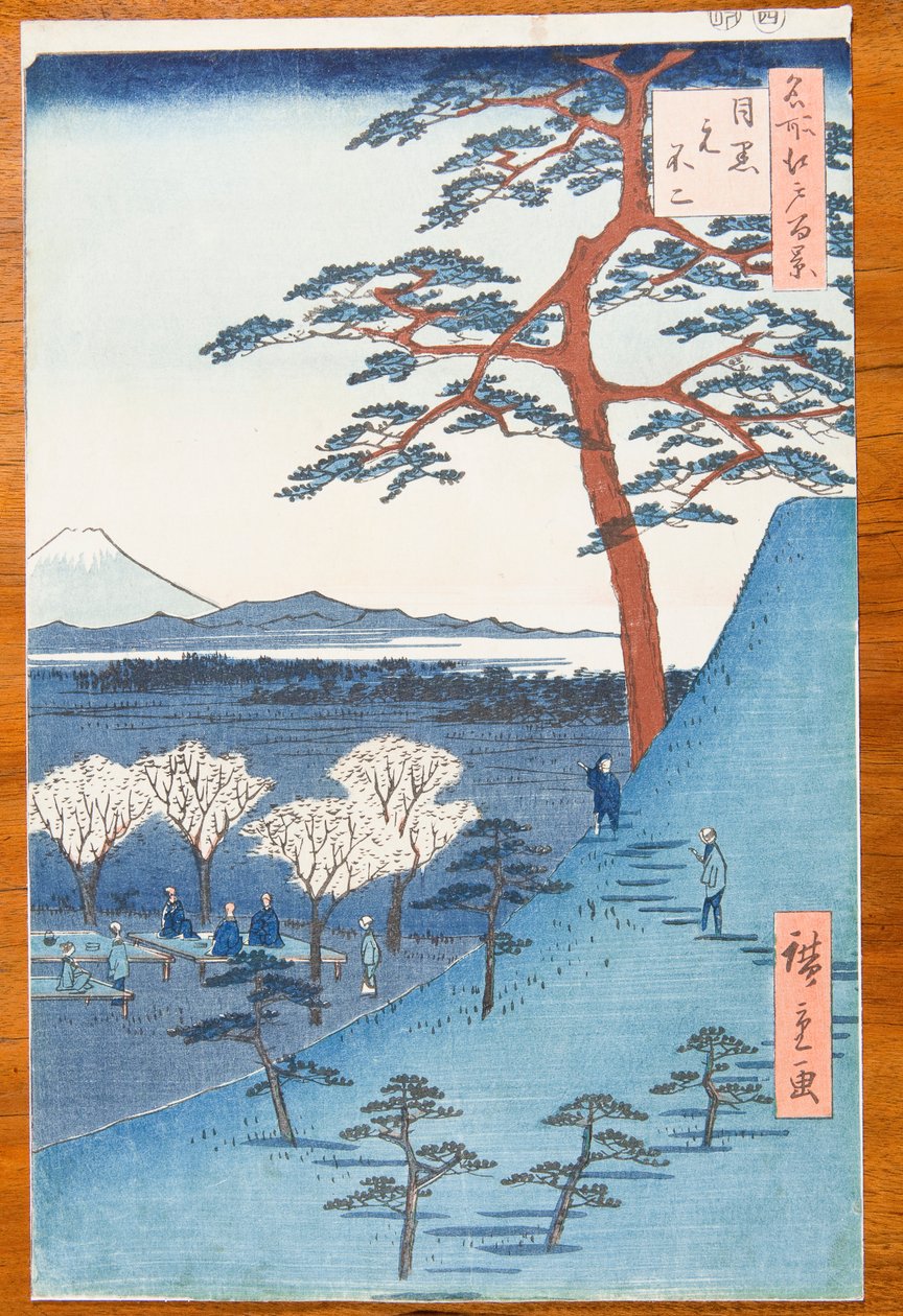 Näkymä Megurosta todelliselle Fuji-vuorelle - Meguro Moto-Fuji, taulu 25 sarjasta: Sata kuuluisaa näkymää Edosta / Meisho Edo hyakkei tekijältä Utagawa Hiroshige