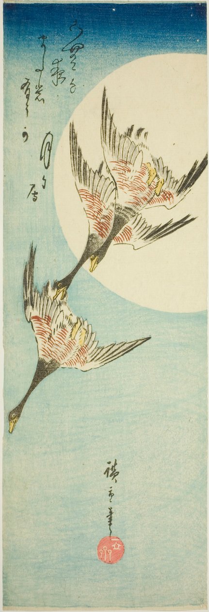 Villihanhet lentävät täysikuun yli tekijältä Utagawa Hiroshige
