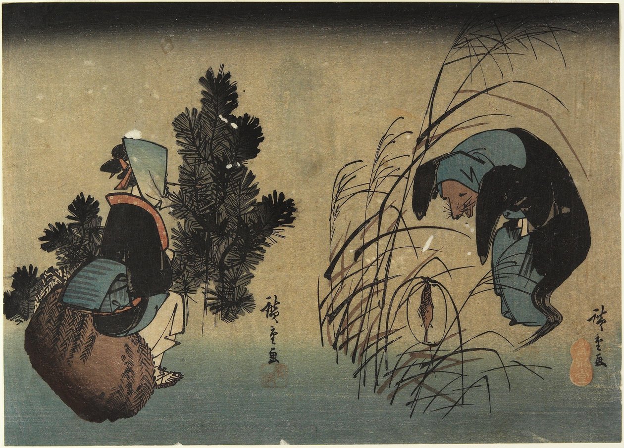 Nainen ja Mäyrä tekijältä Utagawa Hiroshige