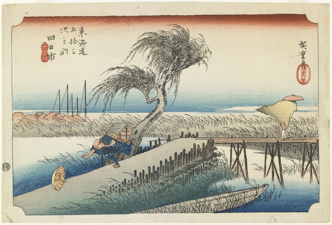 Yokkaichi-Visible River, n. 1833 tekijältä Utagawa Hiroshige