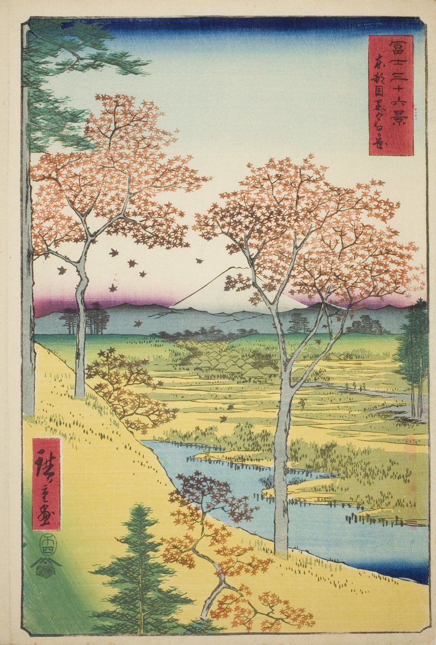 Yuhi Hill Megurossa itäisessä pääkaupungissa (Toto Meguro Yuhigaoka), sarjasta "Kolmekymmentäkuusi näkymää Fuji-vuorelle (Fuji sanjurokkei)" tekijältä Utagawa Hiroshige