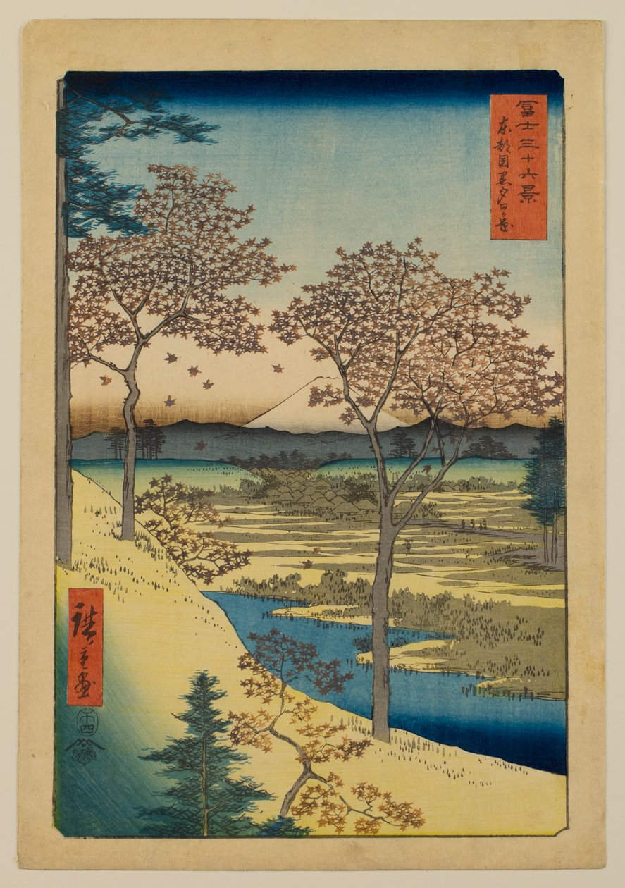 Yūhigaoka Megurossa Itäisessä pääkaupungissa, sarjasta ”36 näkymää Fuji-vuorelta” tekijältä Utagawa Hiroshige
