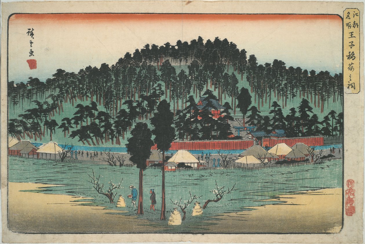 a. Pieni pyhäkkö Ōjissa, sarjasta Edon kuuluisia näkymiä tekijältä Utagawa Hiroshige