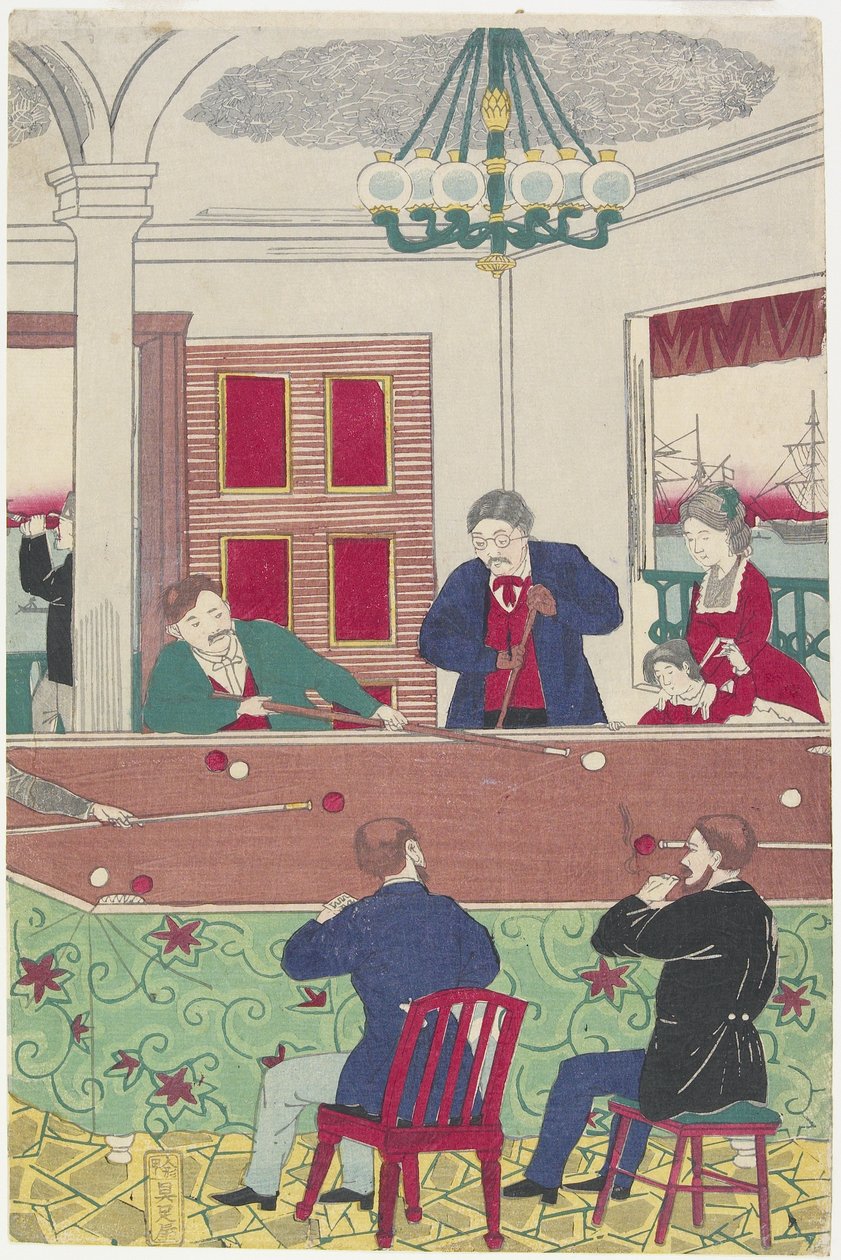 Ulkomaalaiset Billiard Gameissa, 1800-luvun lopulla tekijältä Utagawa Hiroshige III