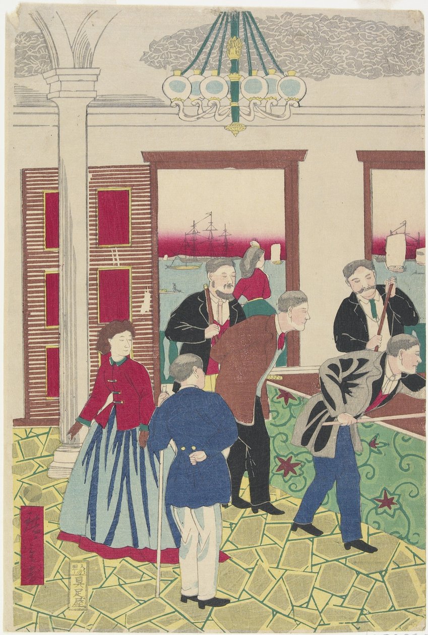 Ulkomaalaiset Billiard Gameissa, 1800-luvun lopulla tekijältä Utagawa Hiroshige III