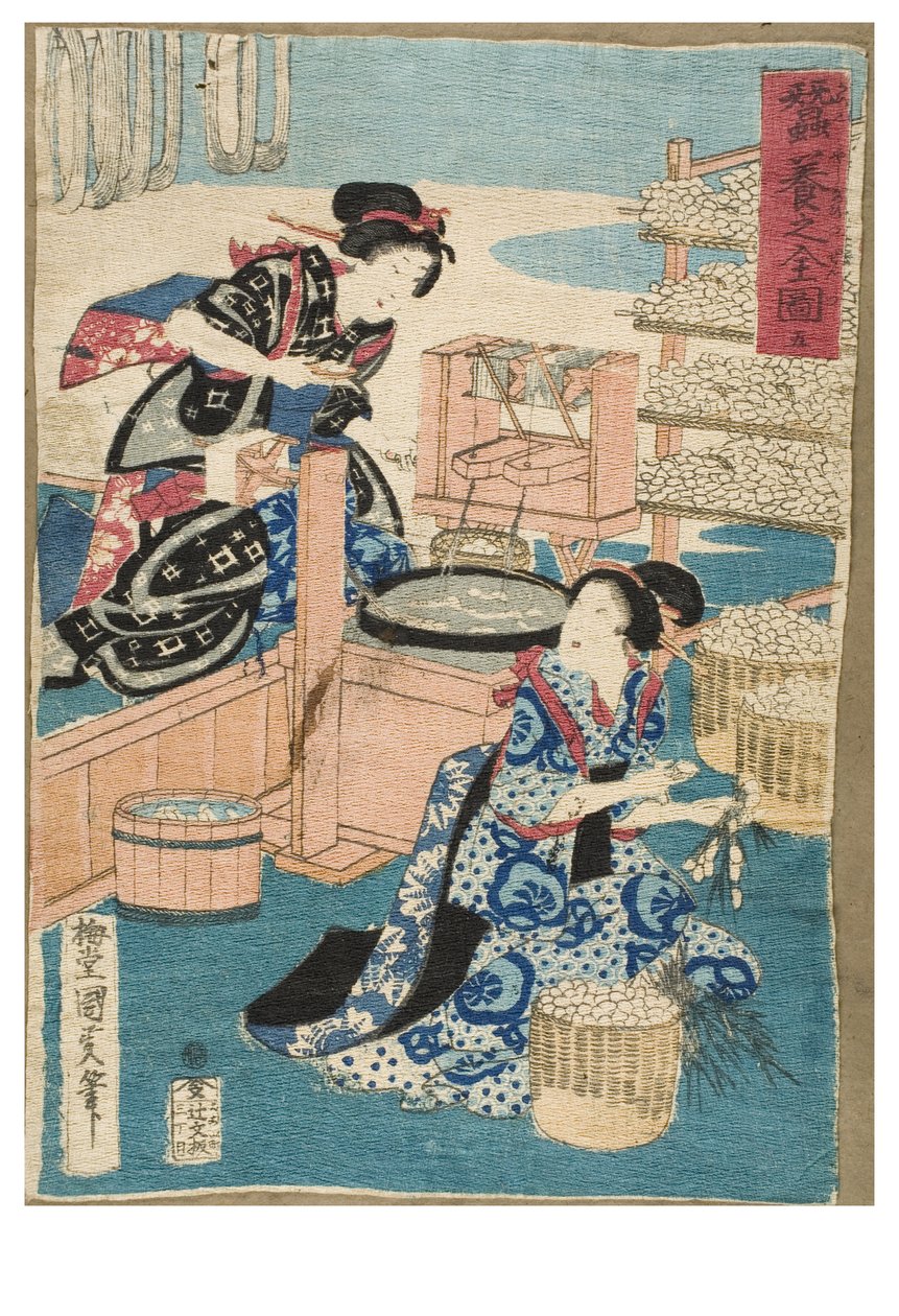 Silkkiäistoukkien kasvatus tekijältä Utagawa IIII (1848-1920) Kunisada