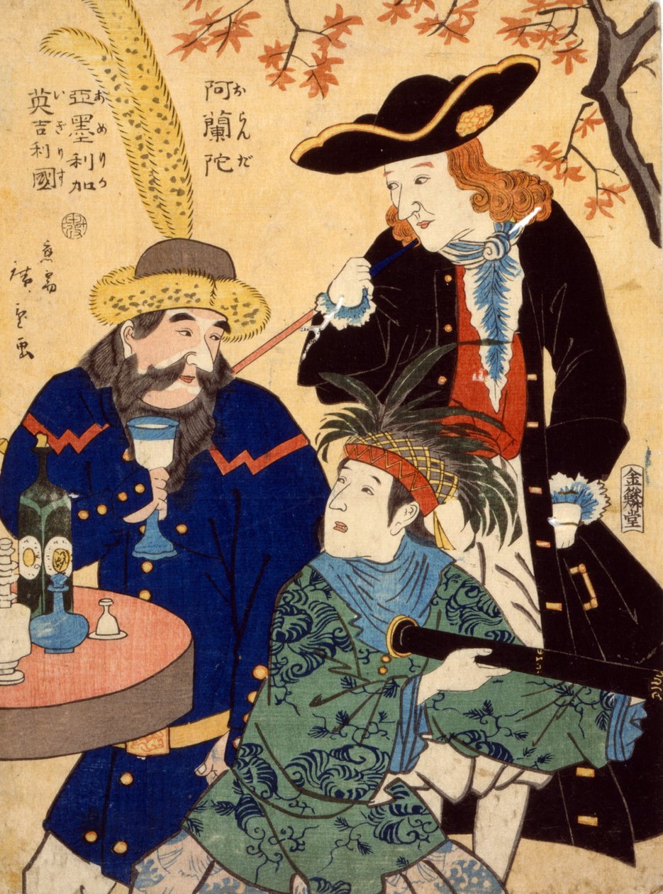 Oranda, Amerikka, Igirisu, 1860 tekijältä Utagawa II Hiroshige