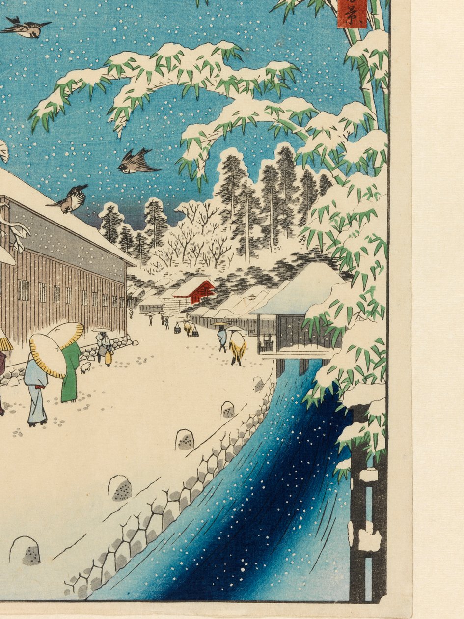 Atagoshita ja Yabu Lane (Atagoshita Yabukôji), ennen vuotta 1858 (väripainatus puupaloista, kiillehiutaleilla ja kangaspainatus) tekijältä Utagawa I Hiroshige
