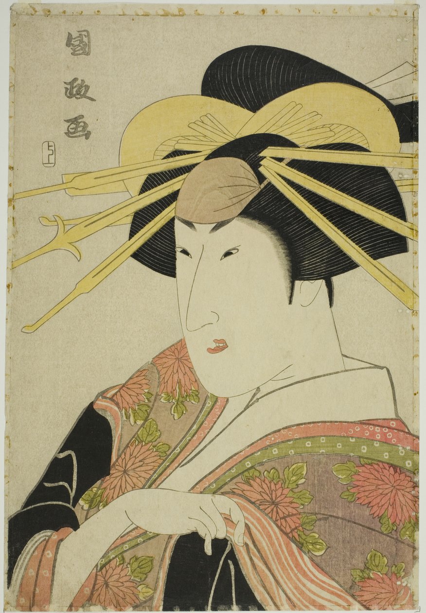 Muotokuva näyttelijästä naispuvussa tekijältä Utagawa Kunimasa