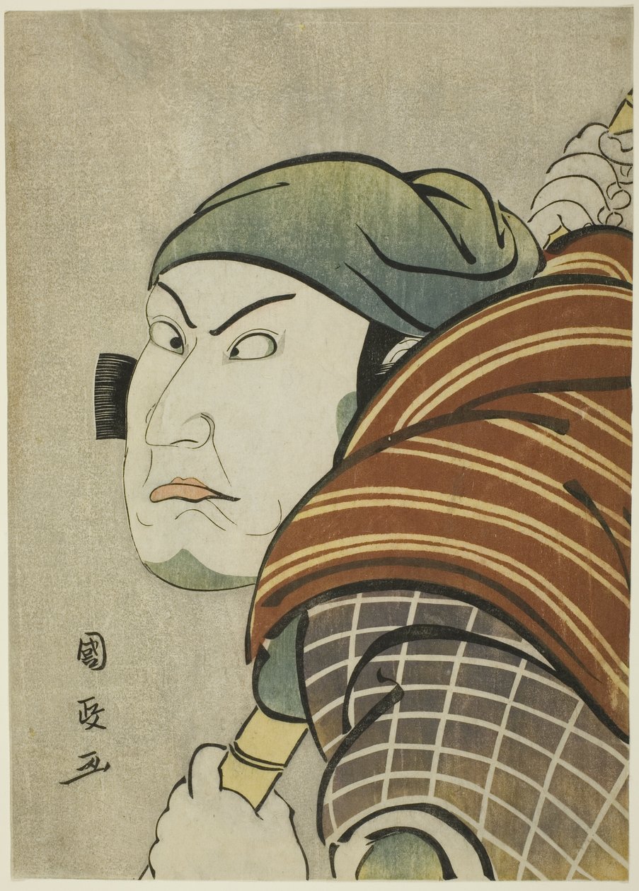 Näyttelijä Kataoka Nizaemon Vll Iyo no Taron roolissa näytelmässä "Seiwa Nidai Oyose Genji", joka esitettiin Miyako-teatterissa yhdestoista kuukaudessa 1796 tekijältä Utagawa Kunimasa