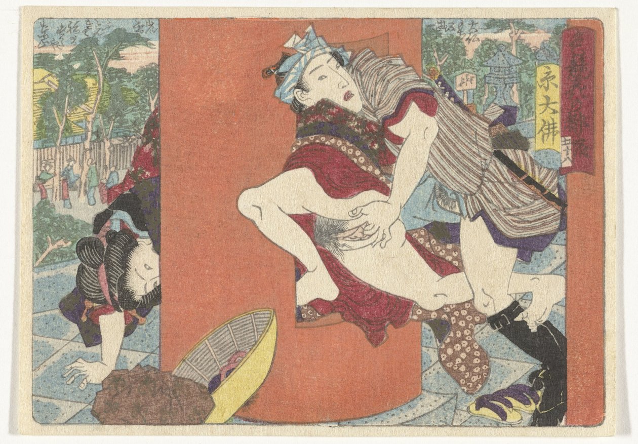 Kokous temppelissä Eroottinen tie pääkaupunkiin (sarjan nimi) tekijältä Utagawa Kunisada (I) (attributed to)