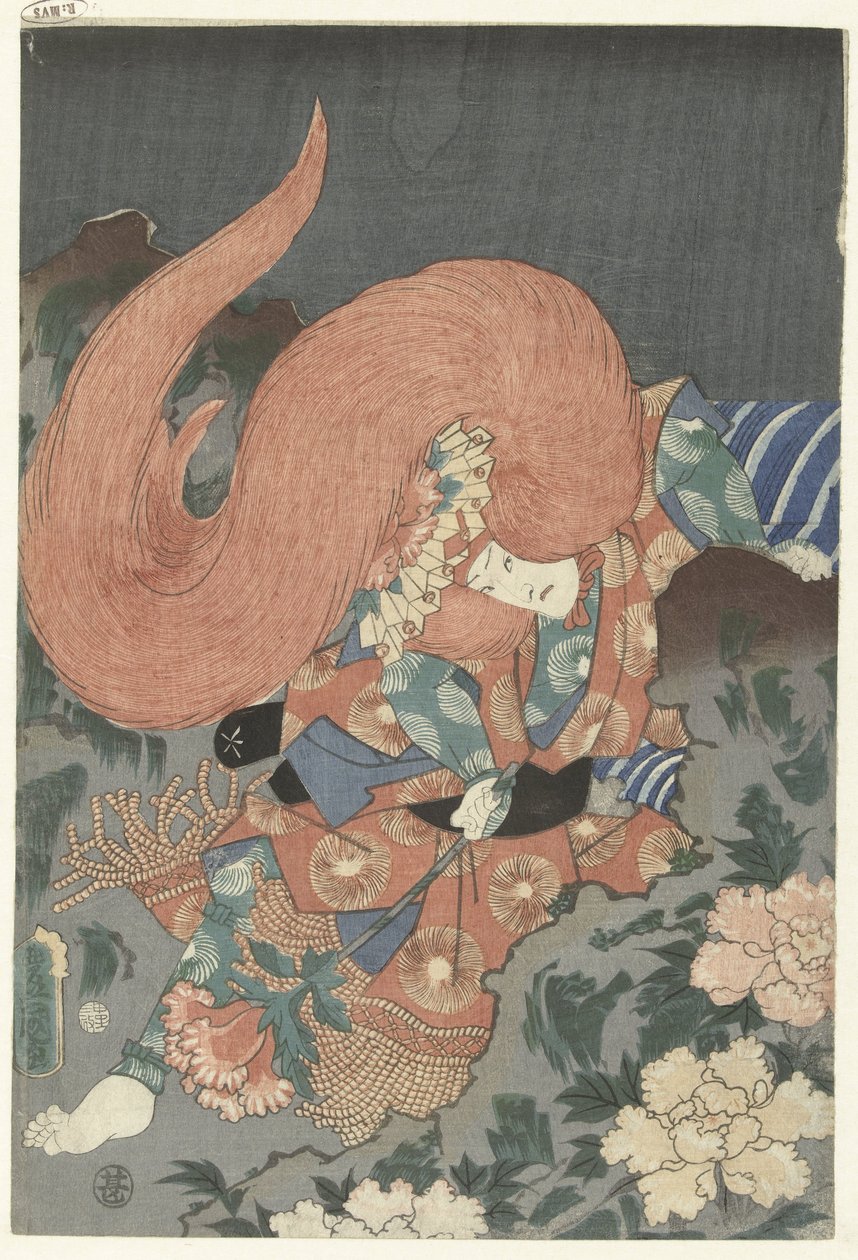 Näyttelijä leijonatanssijana tekijältä Utagawa Kunisada (I)