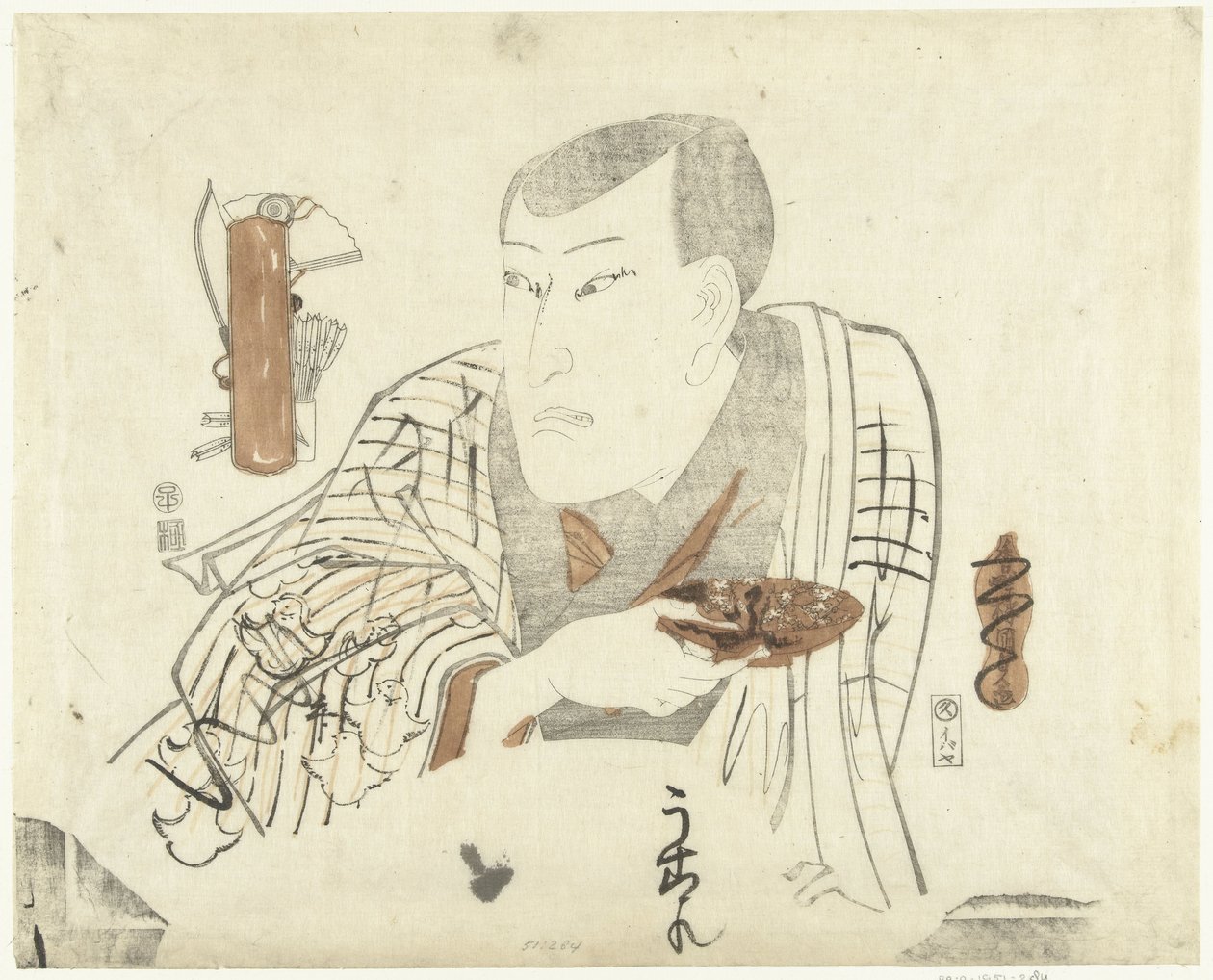 Näyttelijä astian kanssa tekijältä Utagawa Kunisada (I)