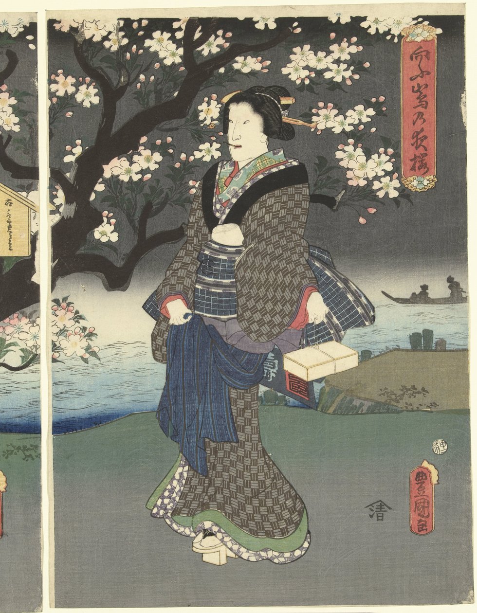 Iltakävely joen varrella tekijältä Utagawa Kunisada (I)