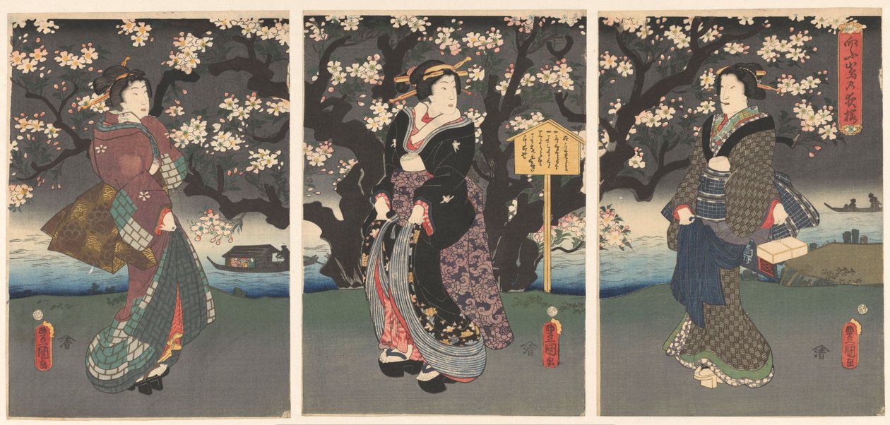 Iltakävely joen varrella tekijältä Utagawa Kunisada (I)