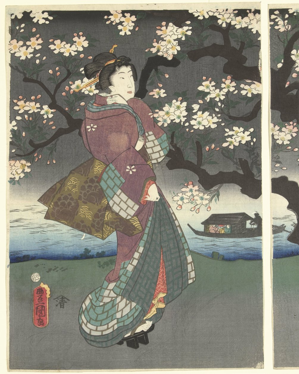 Iltakävely joen varrella tekijältä Utagawa Kunisada (I)