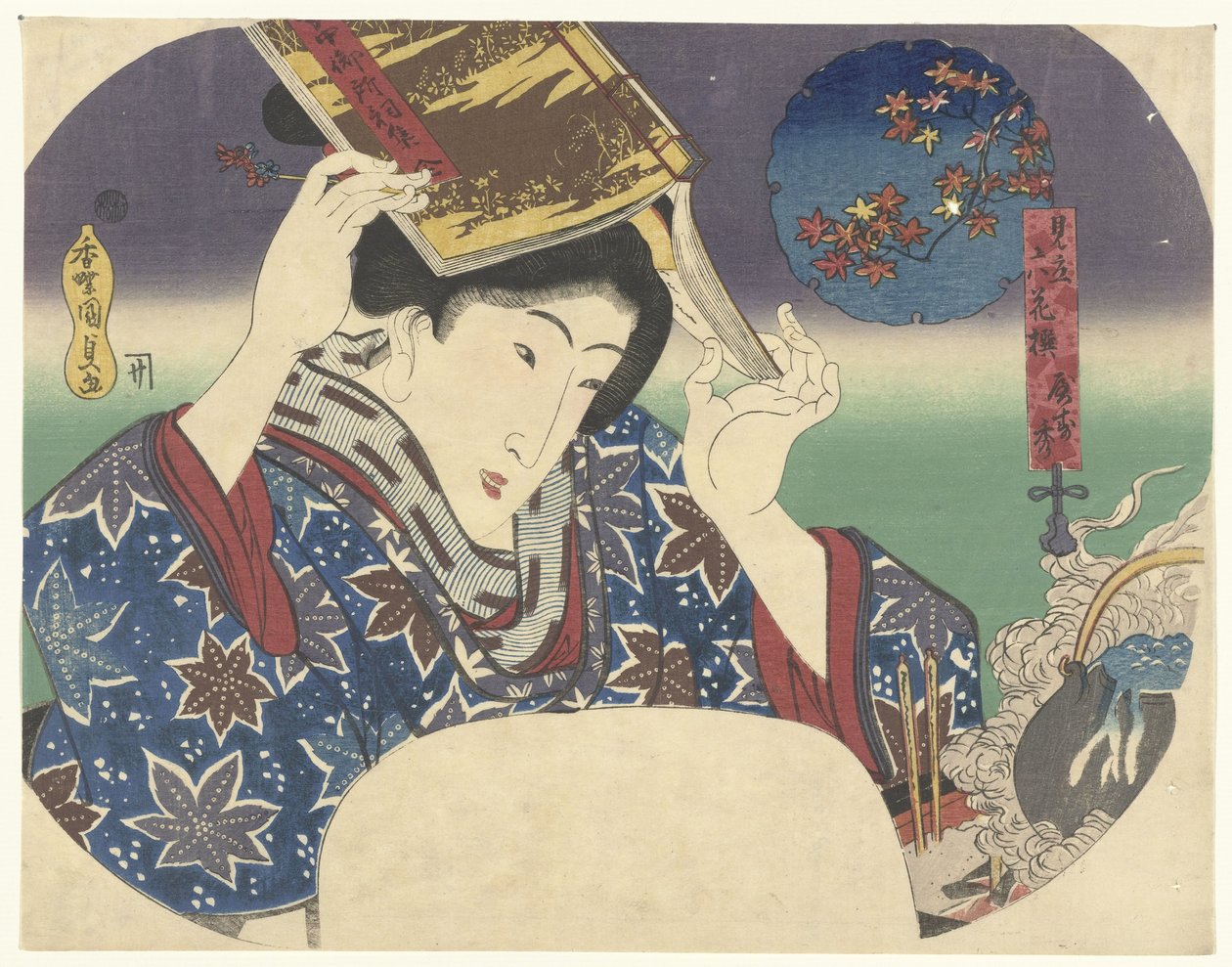 Bunya no Yasuhide Kuuden runoilijan parodia (sarjan nimi) Mitate-hameet (sarjan nimi esineessä) tekijältä Utagawa Kunisada (I)