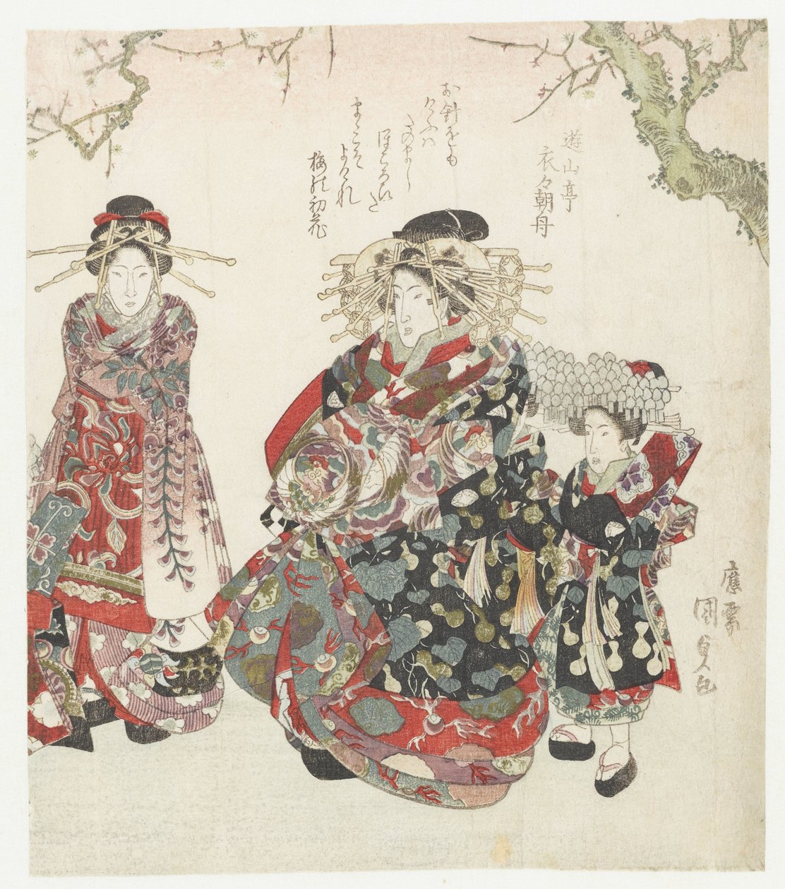 Kurtisaani ja kaksi piikaa tekijältä Utagawa Kunisada (I)