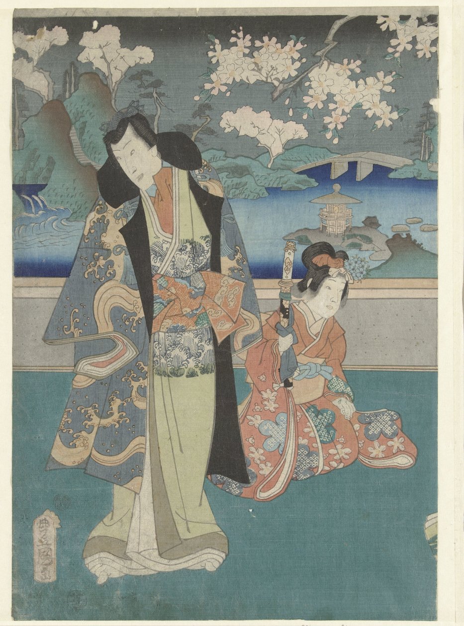 Kolmas kuukausi yayoic Modernit Genjin tarinat kahdentoista kuukauden aikana (sarjan nimi) Imayo Genji junikagetsu no uchi (sarjan nimi) tekijältä Utagawa Kunisada (I)