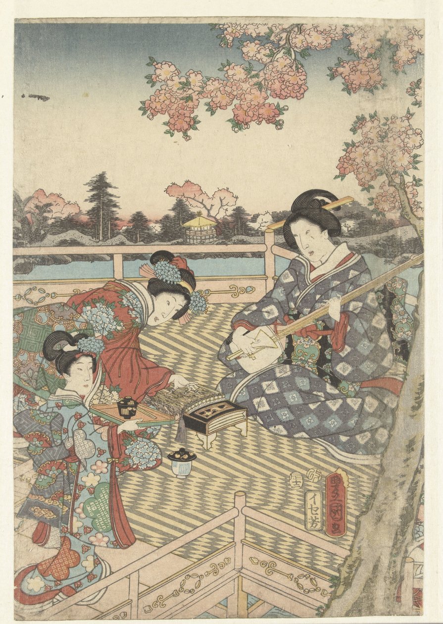 Kevätjuhla Itä-Genjille Azuma Genji hana no yuen tekijältä Utagawa Kunisada (I)