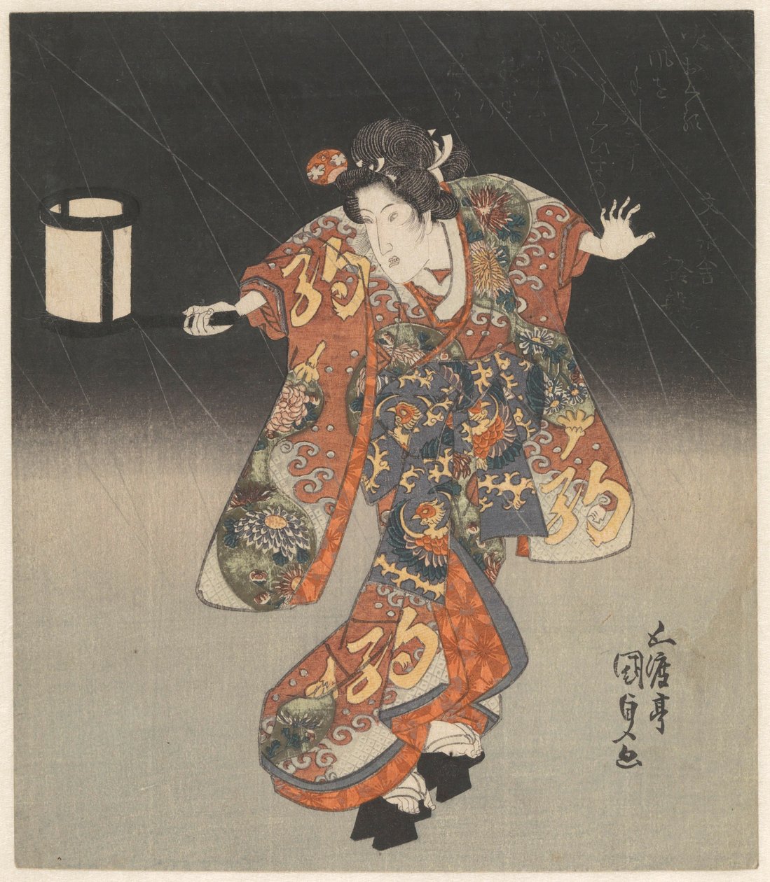 Kisegawa lyhtyllä sateessa tekijältä Utagawa Kunisada (I)