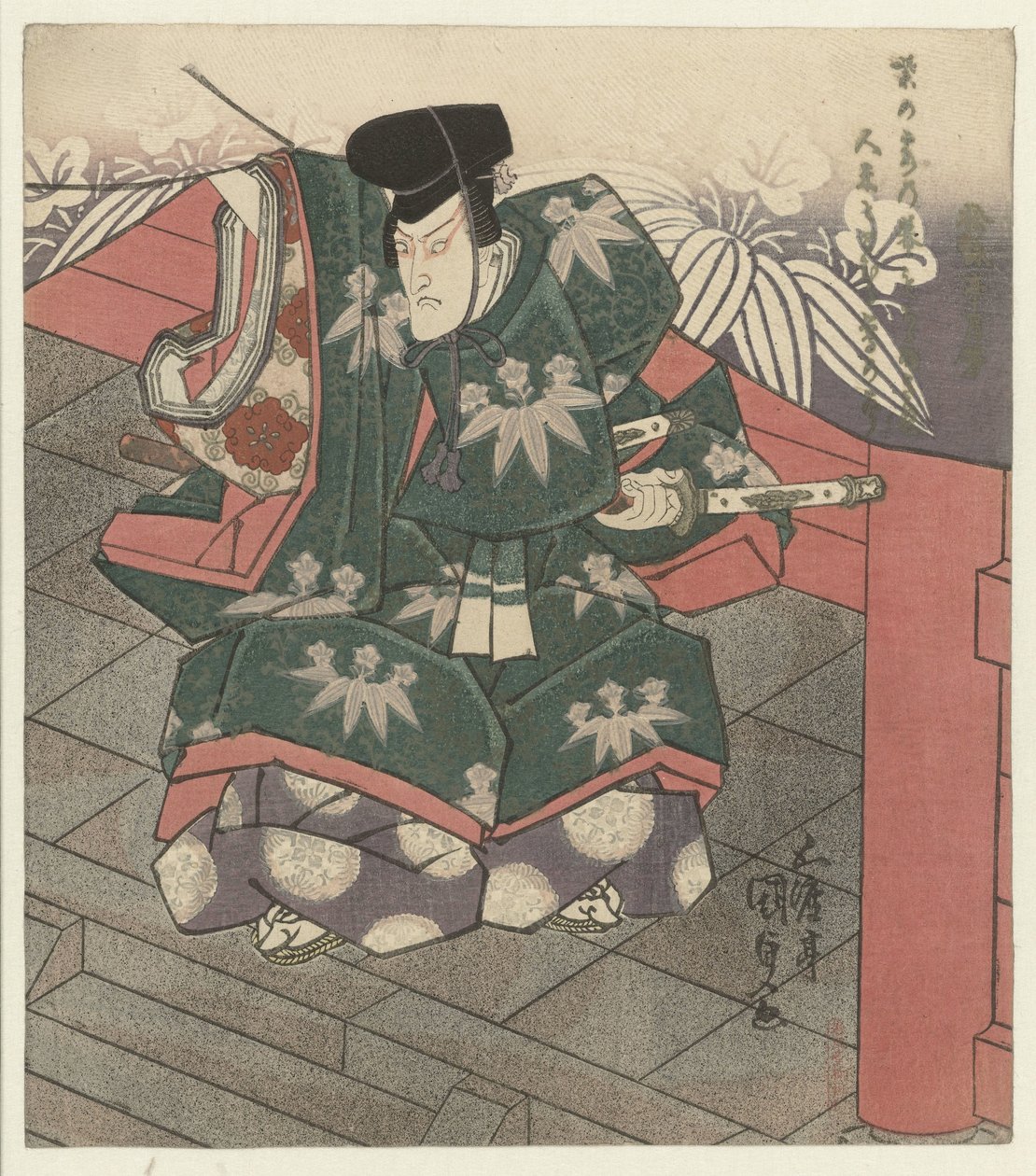 Mies temppelin sisäänkäynnillä tekijältä Utagawa Kunisada (I)