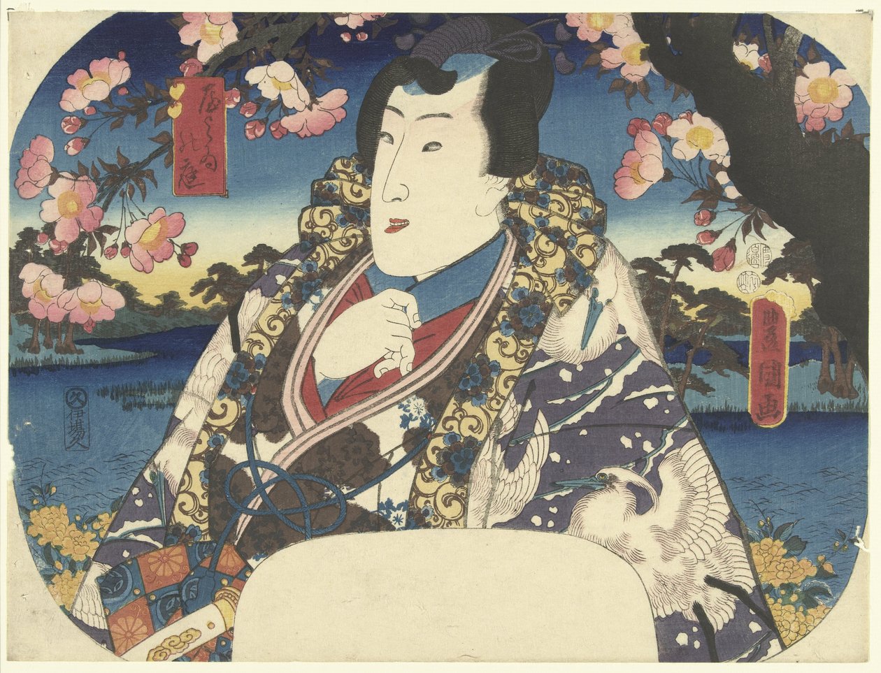 Prinssi Genji kirsikankukan kanssa tekijältä Utagawa Kunisada (I)