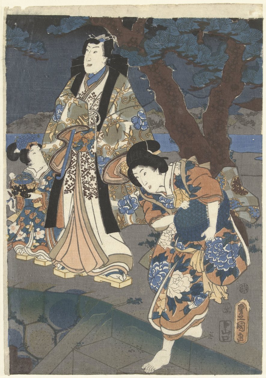 Kerää simpukoita Akashin rannalla Akashi no ura shiogari no zu tekijältä Utagawa Kunisada (I)