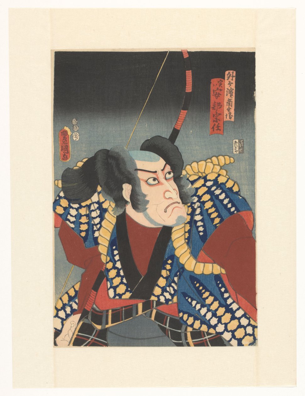 Sotogahama no Nambei ja jousi selässä tekijältä Utagawa Kunisada (I)