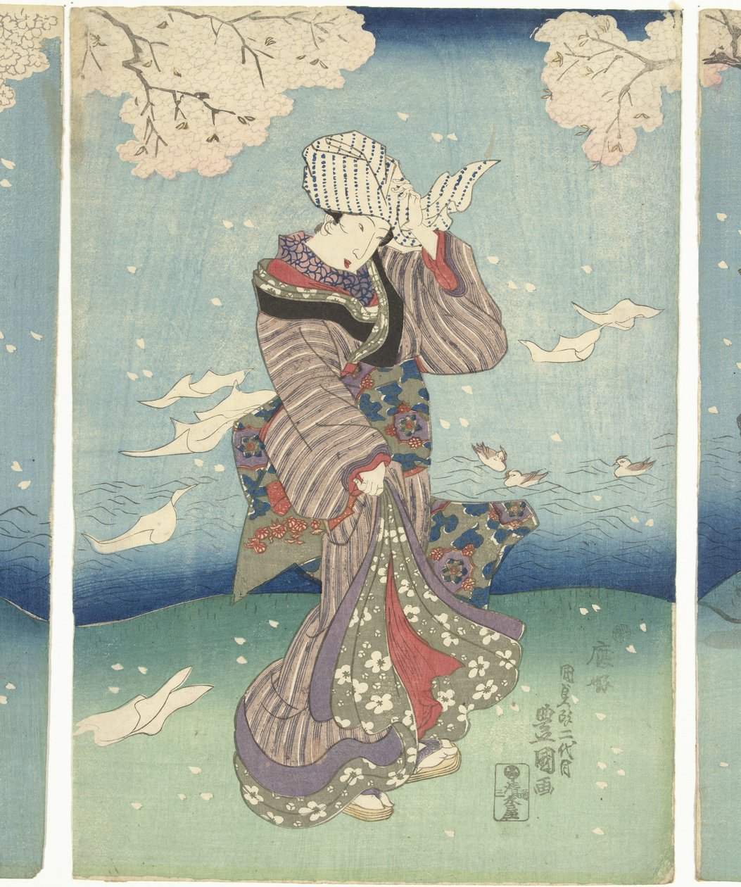 Myrskyinen päivä Sumida-joella Kahdeksan näkymää Edosta (sarjan nimi) tekijältä Utagawa Kunisada (I)