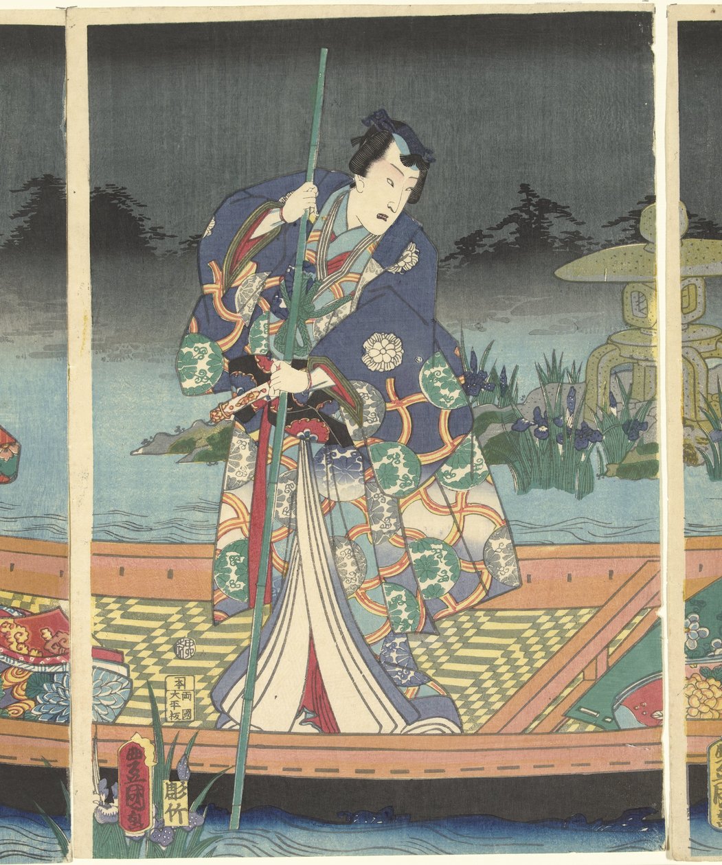 Vihollisen aallot lähestyvät nykyaikaista prinssi Genjiä tekijältä Utagawa Kunisada (I)
