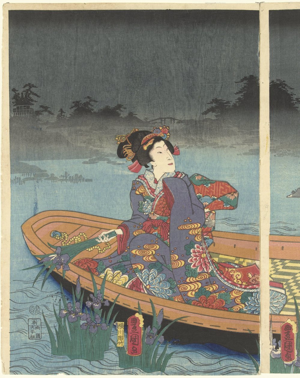 Vihollisen aallot lähestyvät nykyaikaista prinssi Genjiä tekijältä Utagawa Kunisada (I)