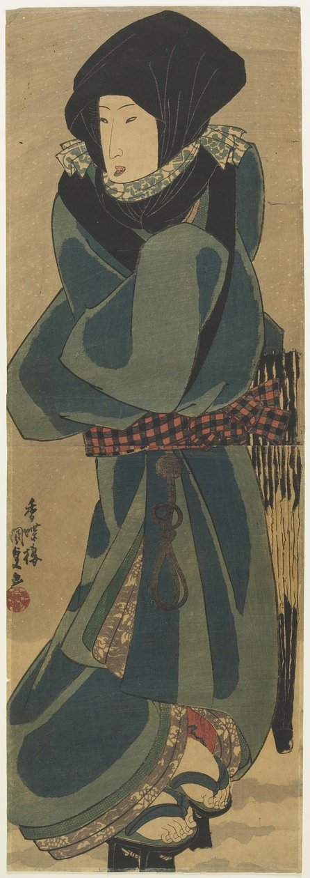 (Nainen viittassa ja hupussa), c. 1830-1844 tekijältä Utagawa Kunisada