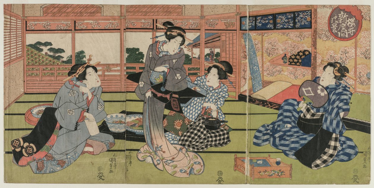 Näkymä Sakurain suuresta uudesta huoneesta tekijältä Utagawa Kunisada