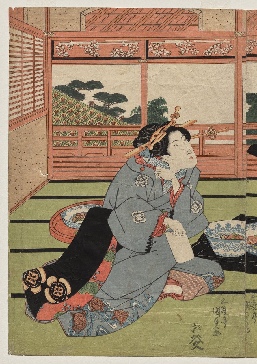 Näkymä Sakurain suuresta uudesta huoneesta tekijältä Utagawa Kunisada