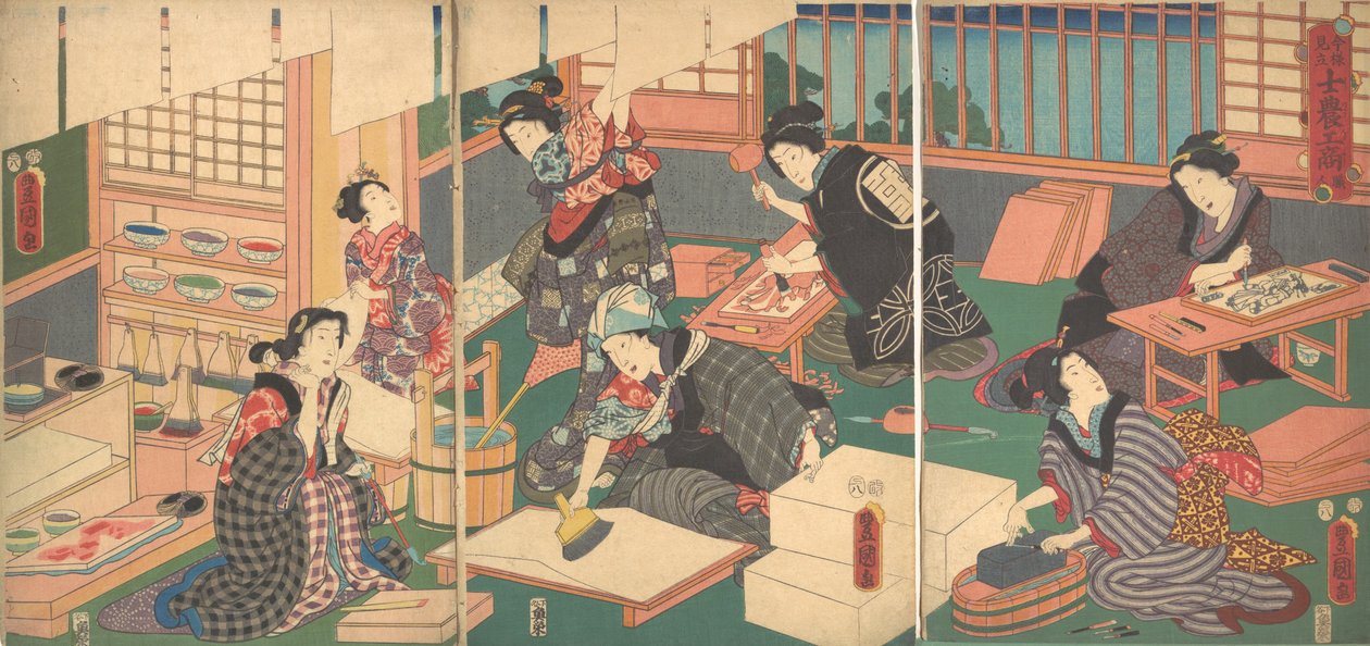 Käsityöläisiä sarjasta Neljän luokan ajankohtainen parodia, 1800-luku, 1800-luku. tekijältä Utagawa Kunisada