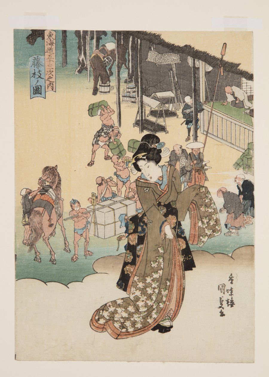 Näkymä Fujiedalle (Fujieda no zu) (värillinen puupainatus) tekijältä Utagawa Kunisada