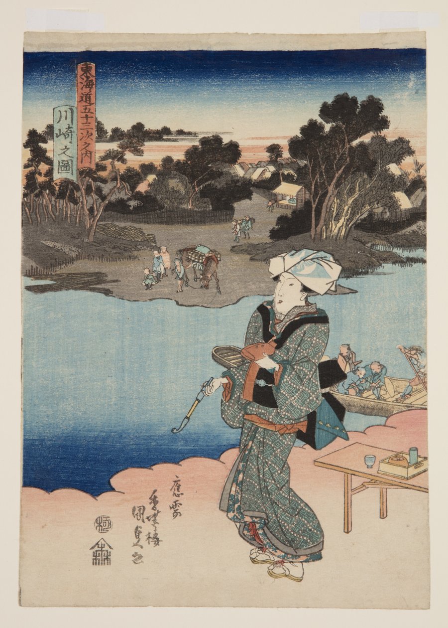 Näkymä Kawasakista (Kawasaki no zu) (värillinen puupainatus) tekijältä Utagawa Kunisada